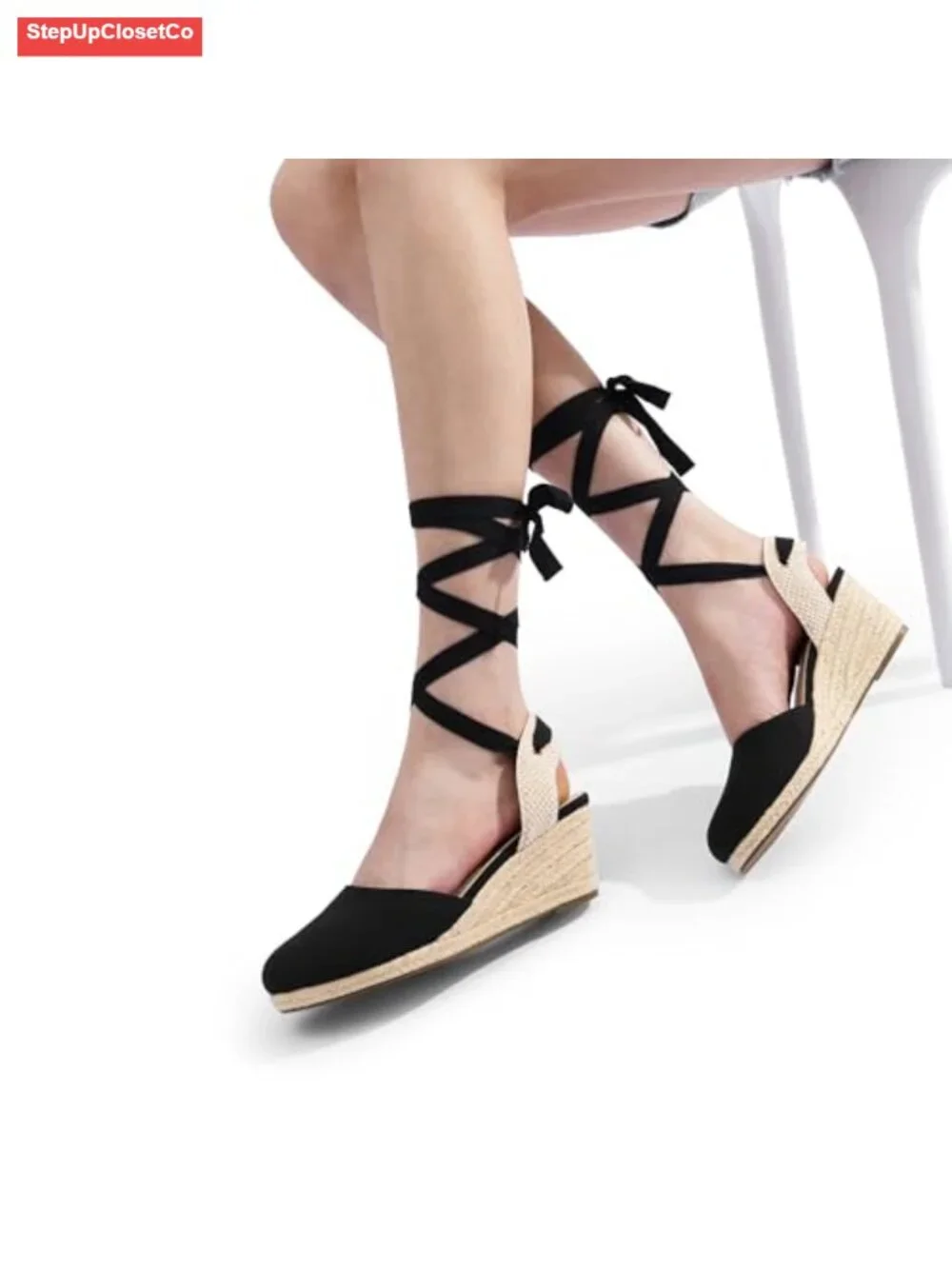Wedge Sandals Platform Close Toe Espadrilles Strappy Lace Up Casual Dressy